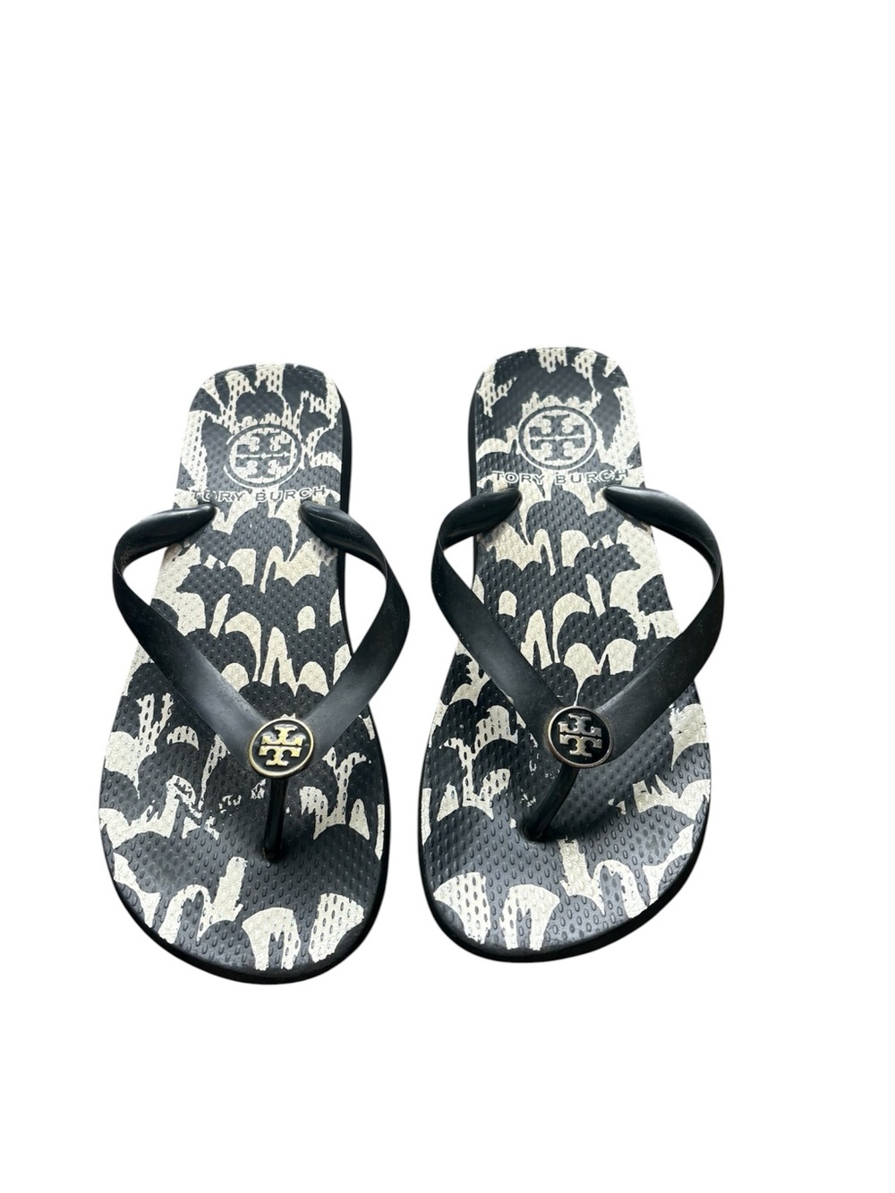 Tory Burch Black & White Logo Flip Flops